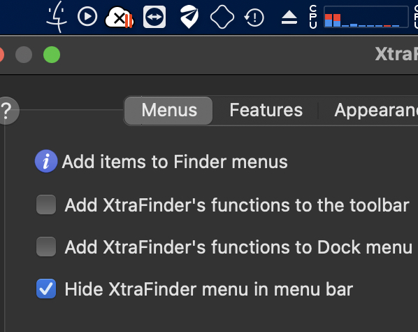 TotalFinder vs XtraFinder - Menu